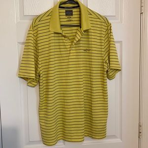 GREG NORMAN Yellow and Navy Striped Golf Polo